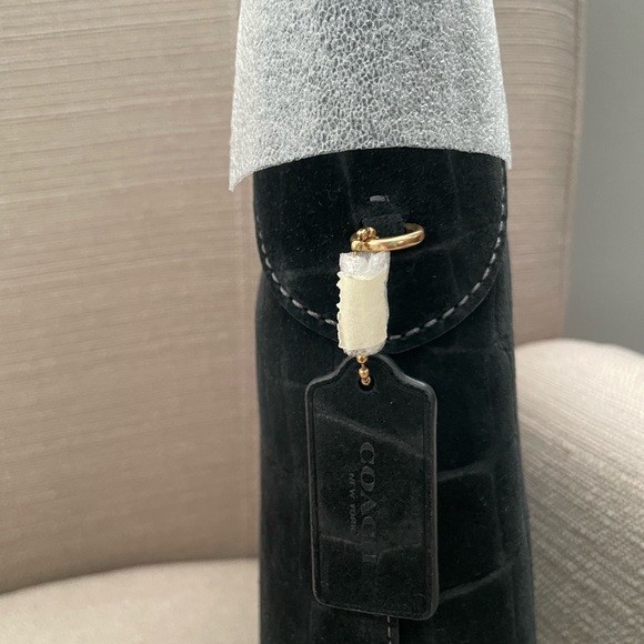 Coach Brooklyn Shoulder Bag 28 Black suede Crocodile-Embossed new - Picture 6 of 16